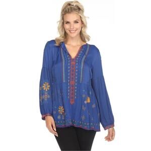 Johnny Was Sz Small Oversized Biya Tabira Blouse Royal Blue Heavily Embroidered